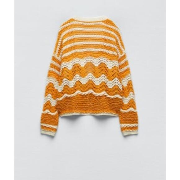 Zara Beige & Yellow Oversized Open Cardigan Knit Sweater Size Medium - Picture 8 of 9